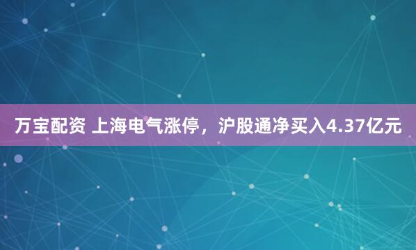 万宝配资 上海电气涨停，沪股通净买入4.37亿元