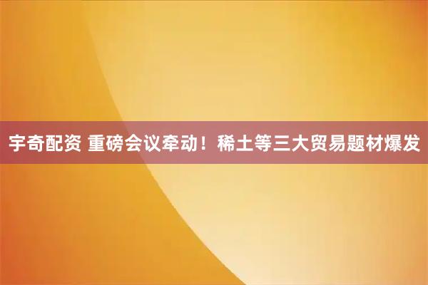 宇奇配资 重磅会议牵动！稀土等三大贸易题材爆发
